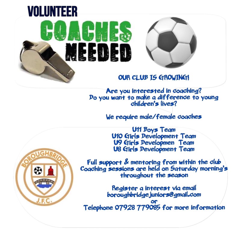 BOROUGHBRIDGE JUNIOR, Volunteer Male/Female Coaches Required